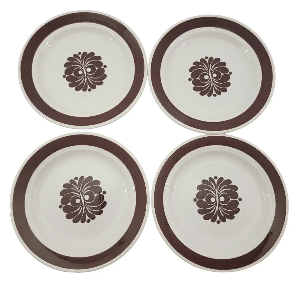 Vtg Egersund Norway TANA Brown Retro Appetizer Dessert Bread & Plates – Set of 4